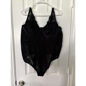 Torrid Curves Sexy Black Satin & Lace Bodysuit Lingerie SZ 2 Plus